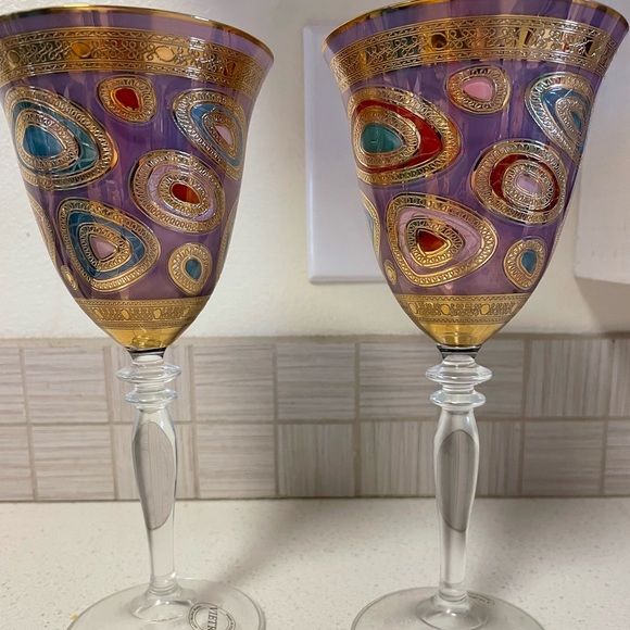 Vietri Other Vietri Set Of 2 Handpainted Wine Glasses 4 Karat Gold